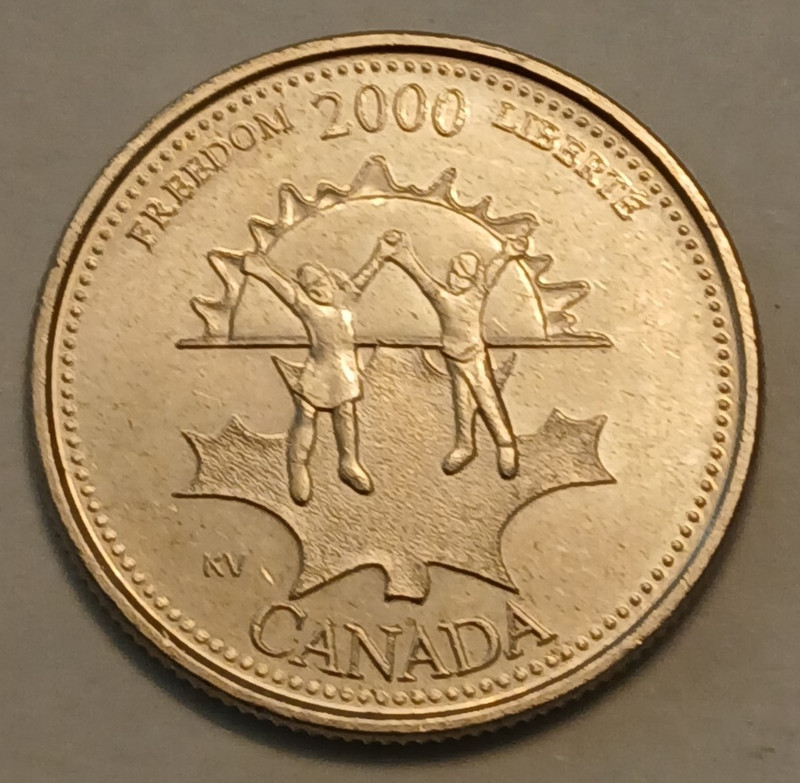 2000 Canada 25 Cents Queen Elizabeth II Canada November Freedom Issue Circulated