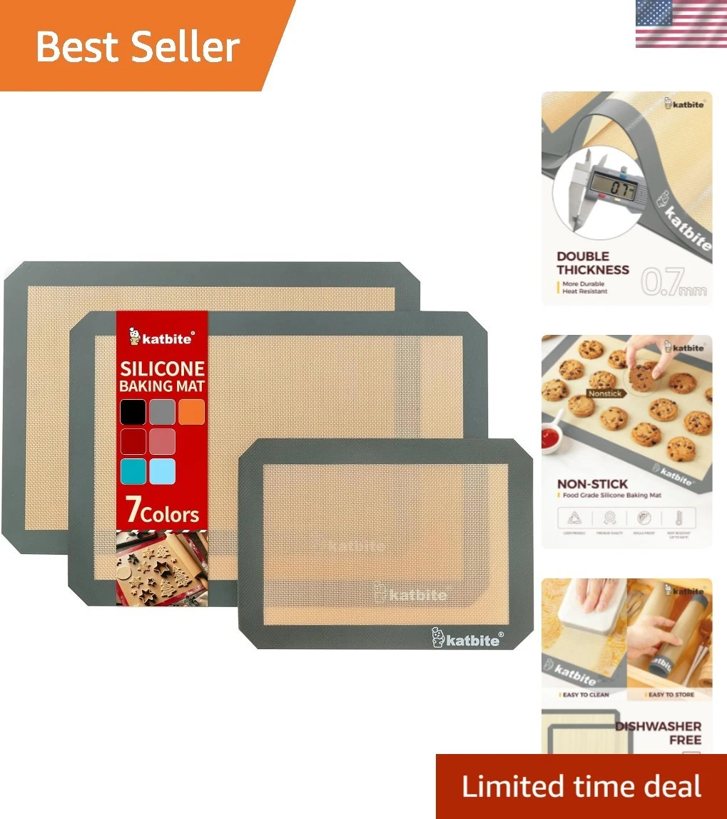 Silicone Baking Mat, Large Baking Mat Set of 3-2 Half Sheets Mats 11 5/8" x 1...