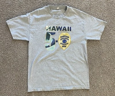 HAWAII 5-0 T-shirt Men s Large Gray Filmed In Hawaii  Cotton Blend Logo Tee