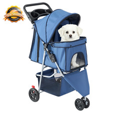3 Wheel Pet Stroller Foldable Dog Cat Carrier Travel Outdoor Blue