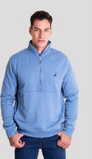 NAUTICA Coronet Blue Pullover 1/2 Zip Mock Neck Sweater Sweatshirt NEW Large