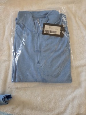 UltraClub Cool & Dry Men's L Columbia Blue Heather 1/4 Zip Polo, Poly LS