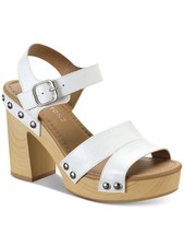 SUN STONE Womens White 1 Platform Deleste Round Toe Block Heel Sandals 8 M