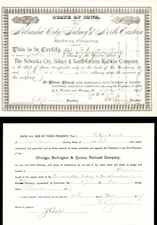 Nebraska City, Sidney and North-Eastern Railway Co. - Stock Certificate - Rail