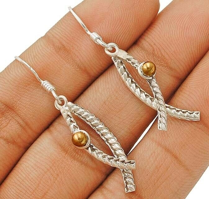 Two Tone Designer 925 Solid Sterling Silver Earrings