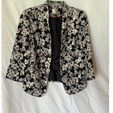 LC Lauren Conrad Women's Floral Blazer Black White Size 6 Mid-Length