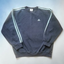 Vintage Y2K Adidas Crewneck Sweatshirt Navy Blue Light Blue Stripe Size M Greece