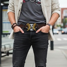 New Silver Metal Men Belt Buckle Western Fashion Brown Boot Cowboy Hat Texas TX