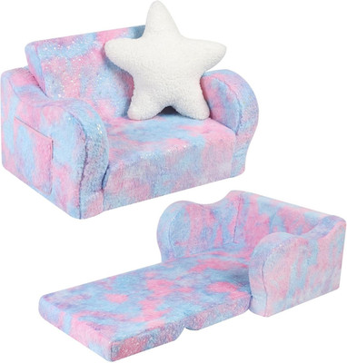 Pink Tie Dye 2-in-1 Toddler Couch with Star Pillow - Foldable Sofa & Lounger