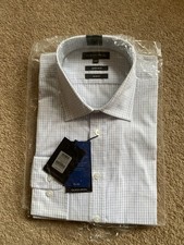 Austin Reed Small Check Shirt 100% Cotton Long Sleeve Size 16 Slim Fit