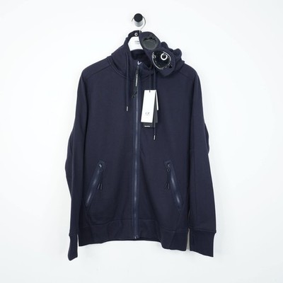 C.P. Company Navy Diagonal Raised Fleece Goggle Hoodie UVP 300£