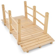 150 cm Wooden Garden Bridge Backyard Classic Arc Footbridge w/Double Railings