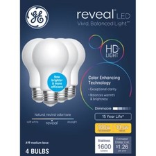 GE 4pk Reveal LED 100W Bulb Frosted A19 New