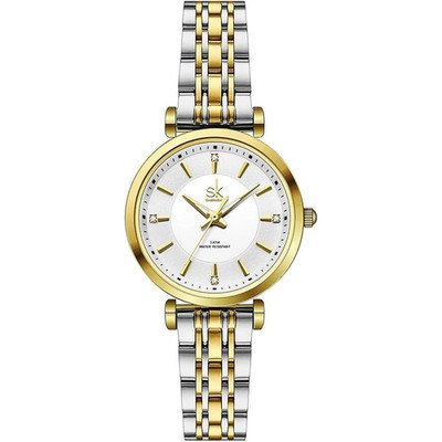 SHENGKE SK Klassische Damenuhren Mode Damen Dress Watch Massiv Silber-Gold 