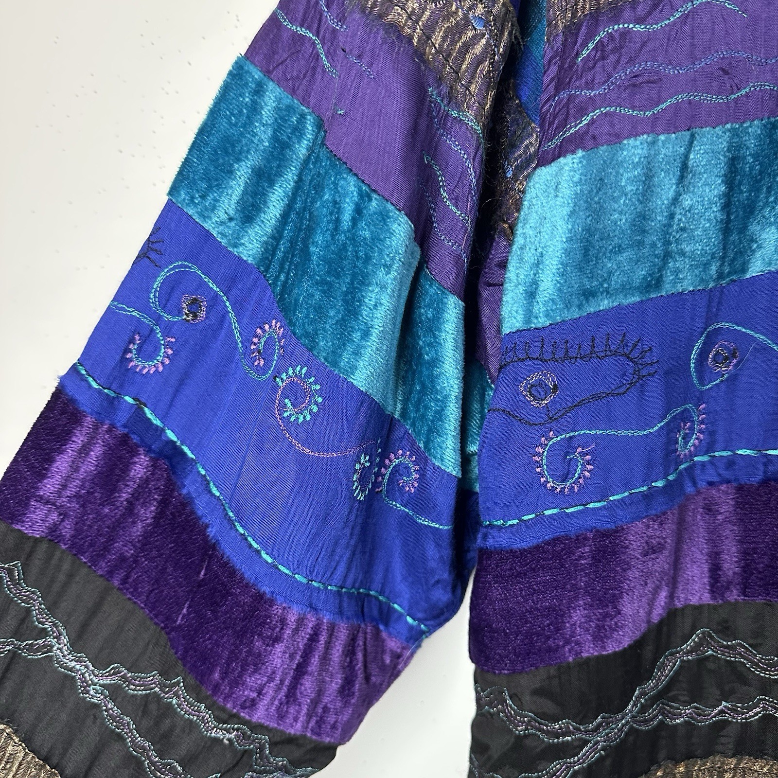 Vtg Tantrums Blazer Jacket Patchwork Blue Purple … - image 4