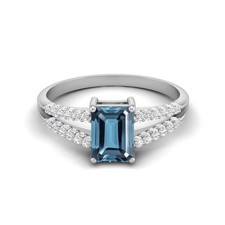 7x5MM Emerald Cut London Blue Topaz Gemstone 925 Sterling Silver Solitaire Ring
