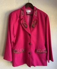 Vintage Neiman Marcus Wool Hot Pink Power Suit Jacket Pants Set 14 Glam Bold