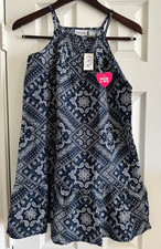 The Childrens Place Girl's Blue Handkerchief Print Halter Dress, Size L 10-12 
