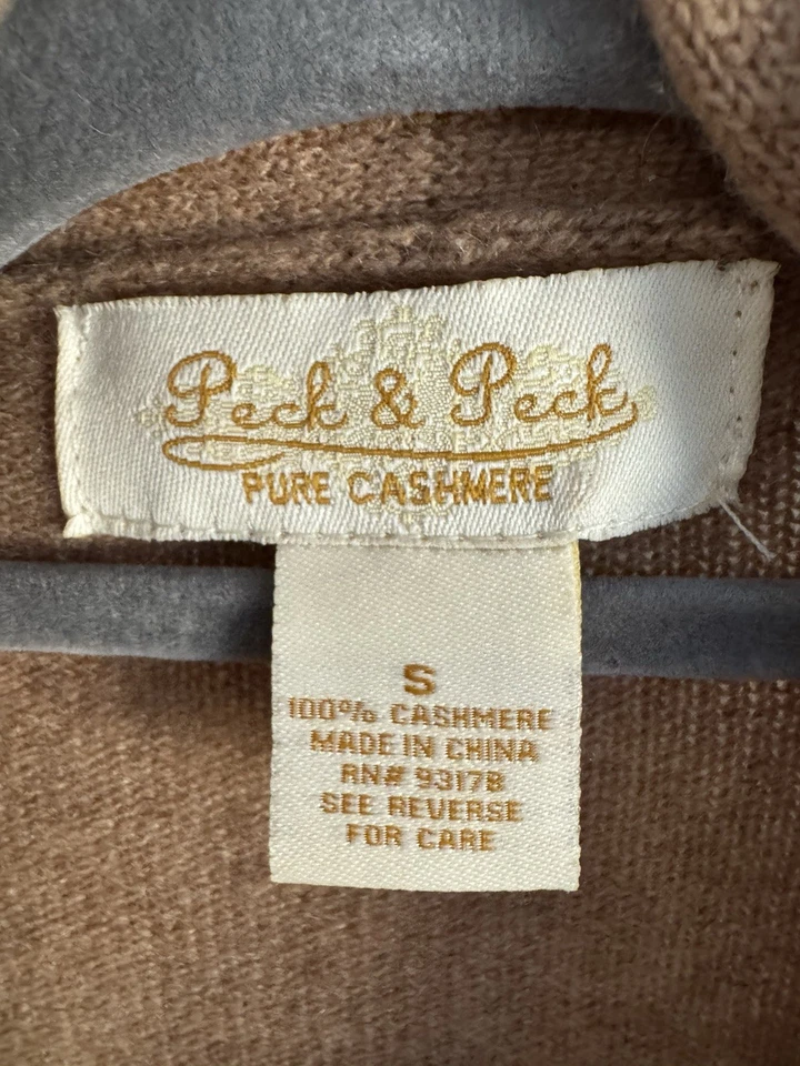 Cárdigan suéter con flecos de cachemir puro Peck & Peck para mujer talla S camel frente abierto Foto 2 de 4