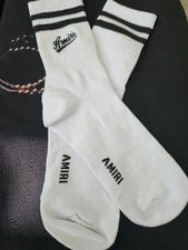 AMIRI Ribbed Script Varsity Logo Socks (White) 43-44  (size 10-11)  New