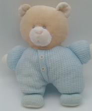 Eden Toys TEDDY BEAR Thermal Waffle Weave Blue Baby Lovey Plush 9" Vintage FLAWS
