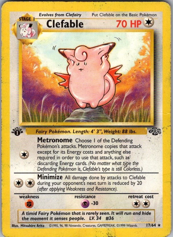 Clefable 17/64 Rare Jungle Pokemon 1st Edition Damaged