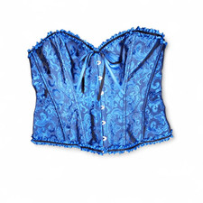 Blue Satin Brocade Corset Top Lace-Up Back Bustier Gothic Renaissance XXL