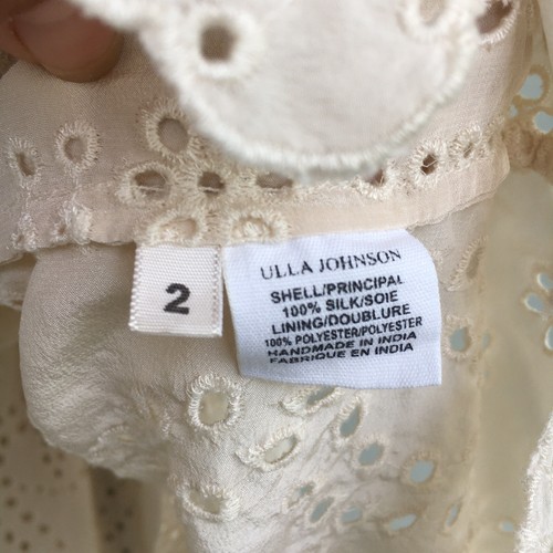Ulla Johnson Silk Dress Women 2 S Eyelet Lace Crochet Tiered Boho Midi Designer - Picture 12 of 23