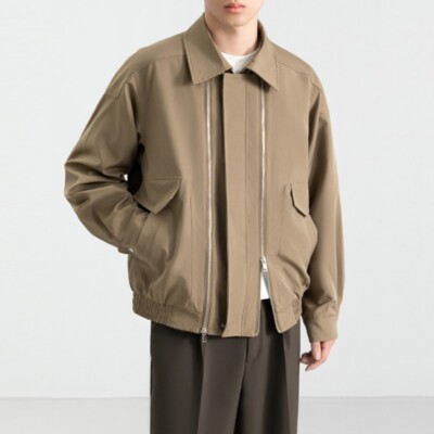 Men Windproof Jacket Short Coat Zipper Solid Loose Daily Spring Business