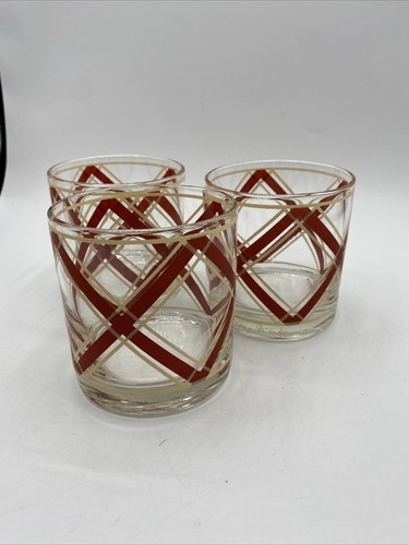 Vintage MCM Georges Briard Low Ball Rocks Glasses Red Ribbon X Signed Set Of 3 - Picture 8 of 8