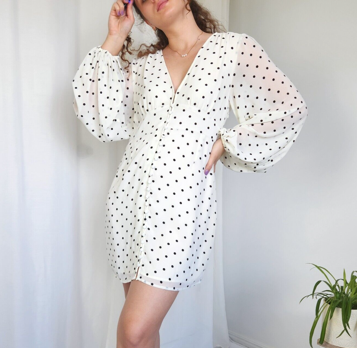 SPORTSGIRL White Chiffon Polka Dot Mini Dress Size 12 | eBay