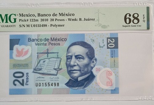 2010 MEXICO 20 Pesos PMG68 EPQ SUPERB GEM UNC【P-122m】 'Polymer' - Picture 3 of 3