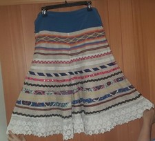 Multicolor vintage Look Handmade Boho Midi Skirt Ribbon embroidered Sz Lg In EUC