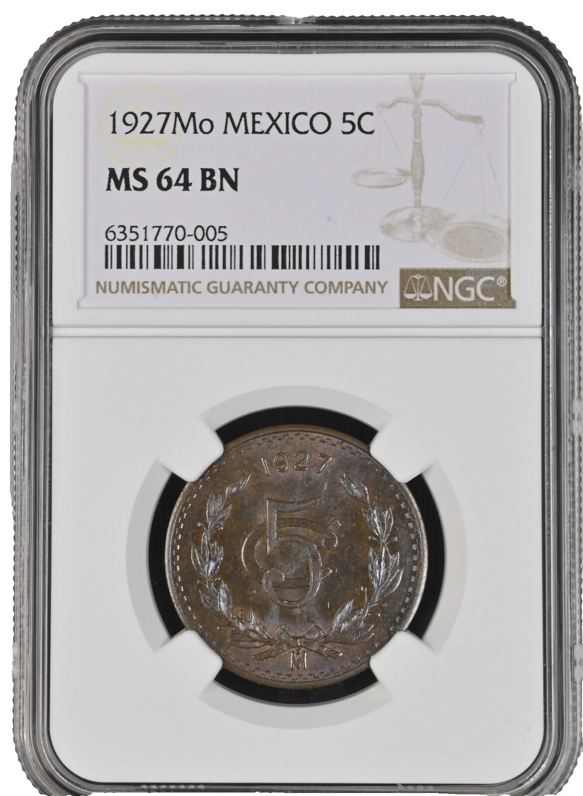 Monedas mexicanas Bronce 1927 año