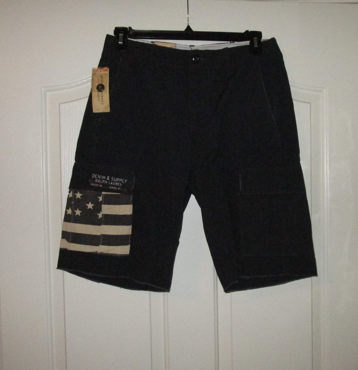 NWT Denim and Supply Ralph Lauren Mens Cargo US Flag Shorts Cotton
