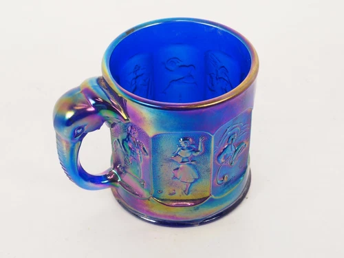 Vtg Imperial Glass Nursery Rhymes Carnival Elephant Handle Mug Lot Child Cup