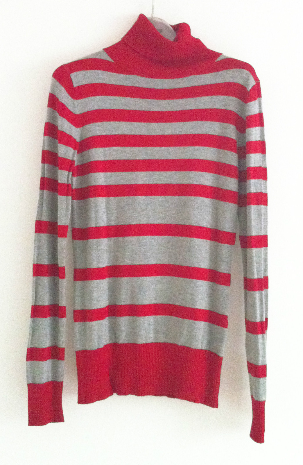Jumper Red Grey Striped Polo Neck 