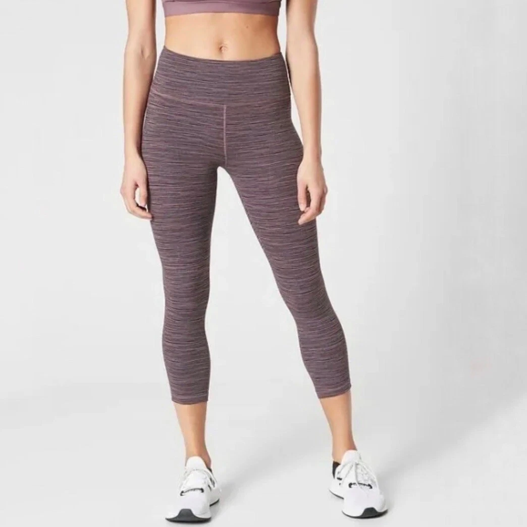 Athleta Ultimate Linear Lines Capri Legging Pockets Volcanic Violet Purple  Small