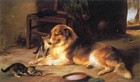 THE HIGHLAND HEARTH CAT DOG GOOD FRIENDS 1903 PAINTING BY WALTER HUNT REPRO