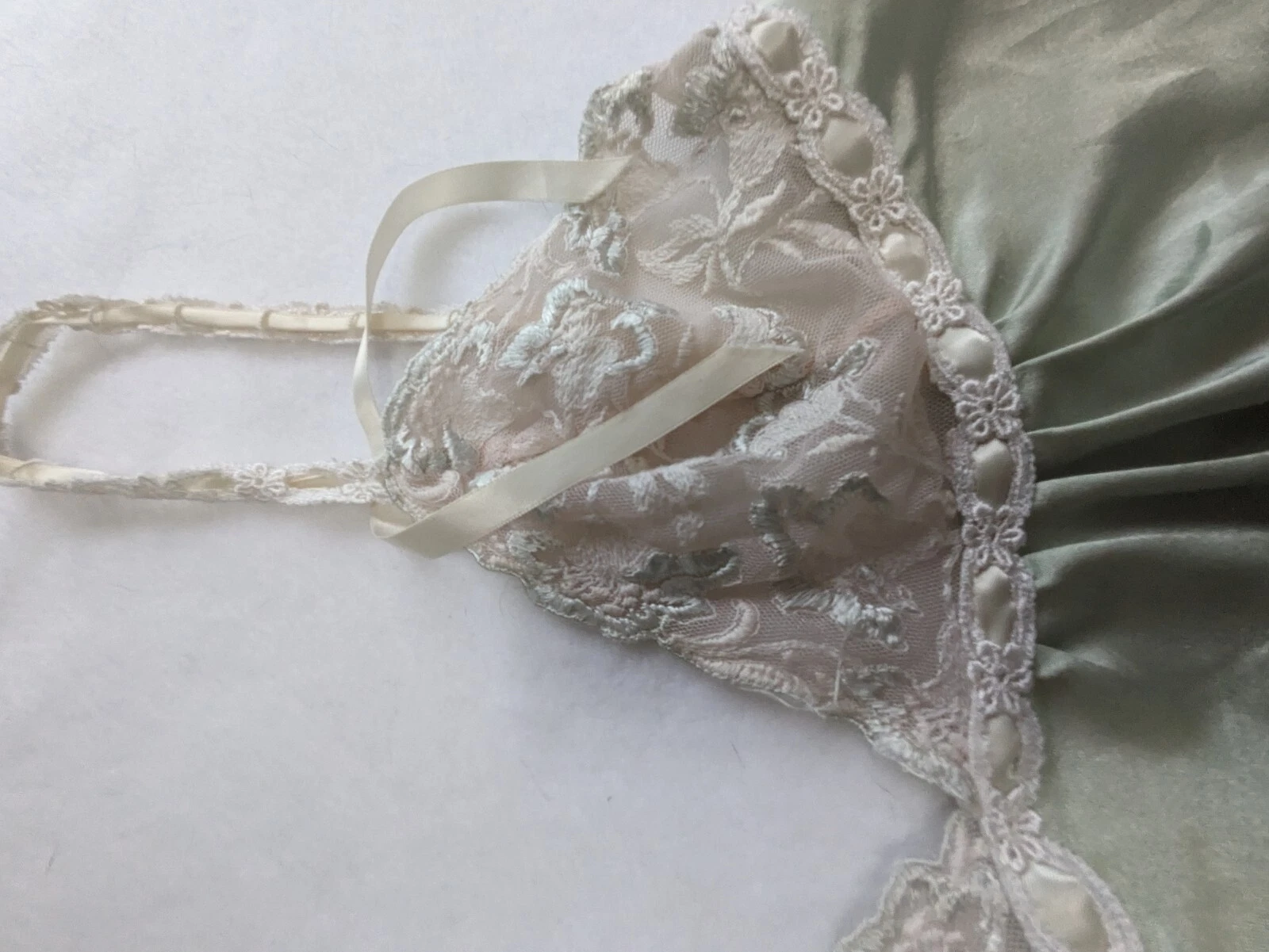 Camicia da notte VINTAGE Valentino intimo slip verde medio senza etichette pizzo intimo