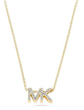 Image of NEW MICHAEL KORS GOLD TONE CHAIN,CRYSTAL PAVE,MK LOGO PENDANT NECKLACE MKJ8024