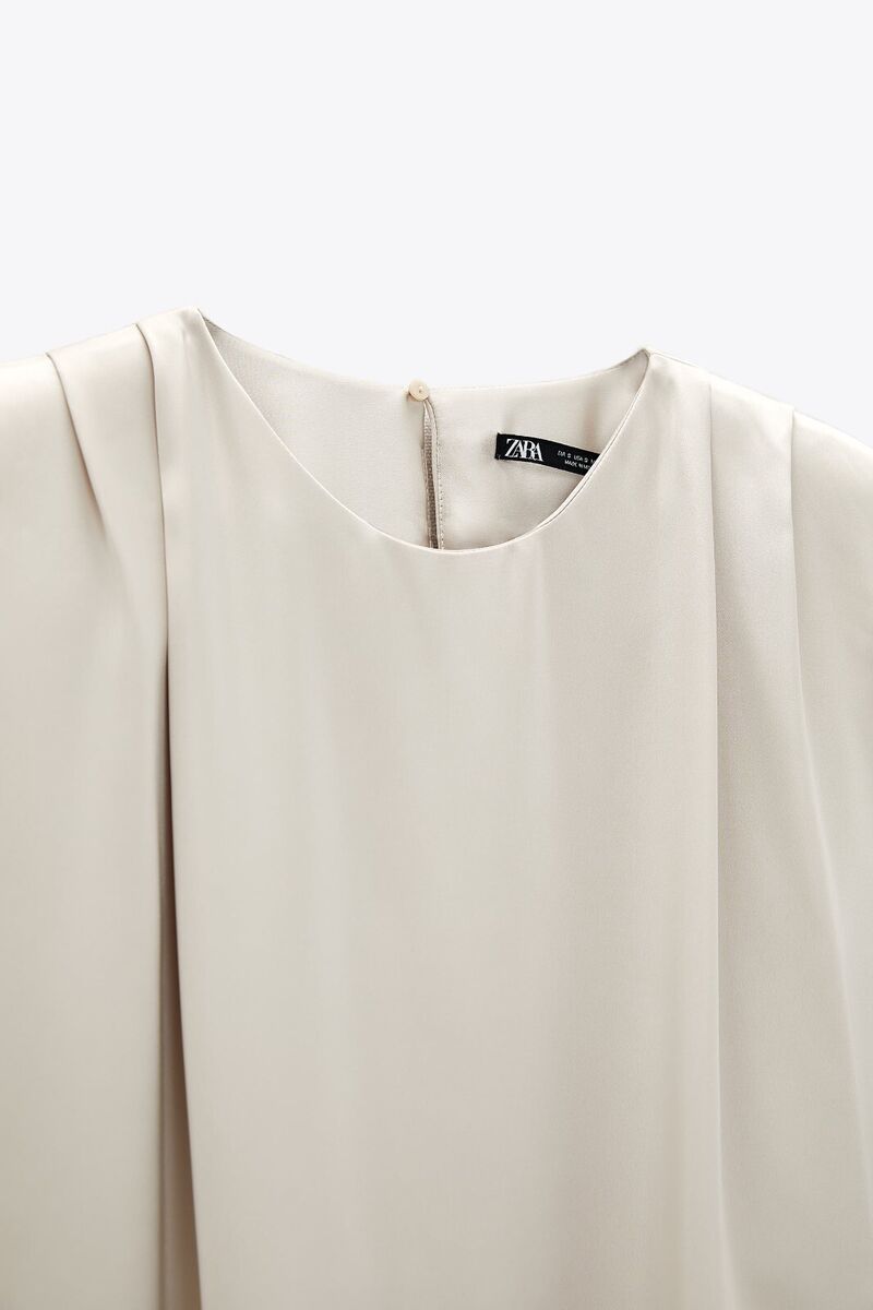 Zara Satin Effect Shoulder Pad Top Blouse Sleeveless silk as