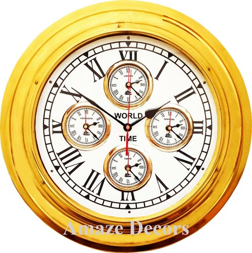 Reloj de Pared Barco Marítimo 17" Latón Hora Mundial Náutico Decoración Hogar y Oficina - Imagen 1 de 3