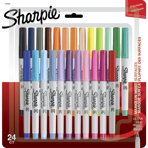 Permanent Markers, Ultra Fine Point, Assorted Colors, 24 Count