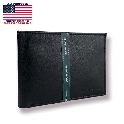 PERRY ELLIS Portfolio Passcase Bifold Genuine Leather Wallet for
