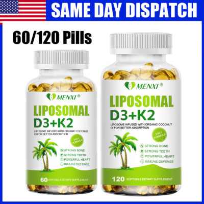 Liposomal Vitamin D3 5000 IU K2 MK7 100mcg, Vit D and K Supplement 60/120 Caps