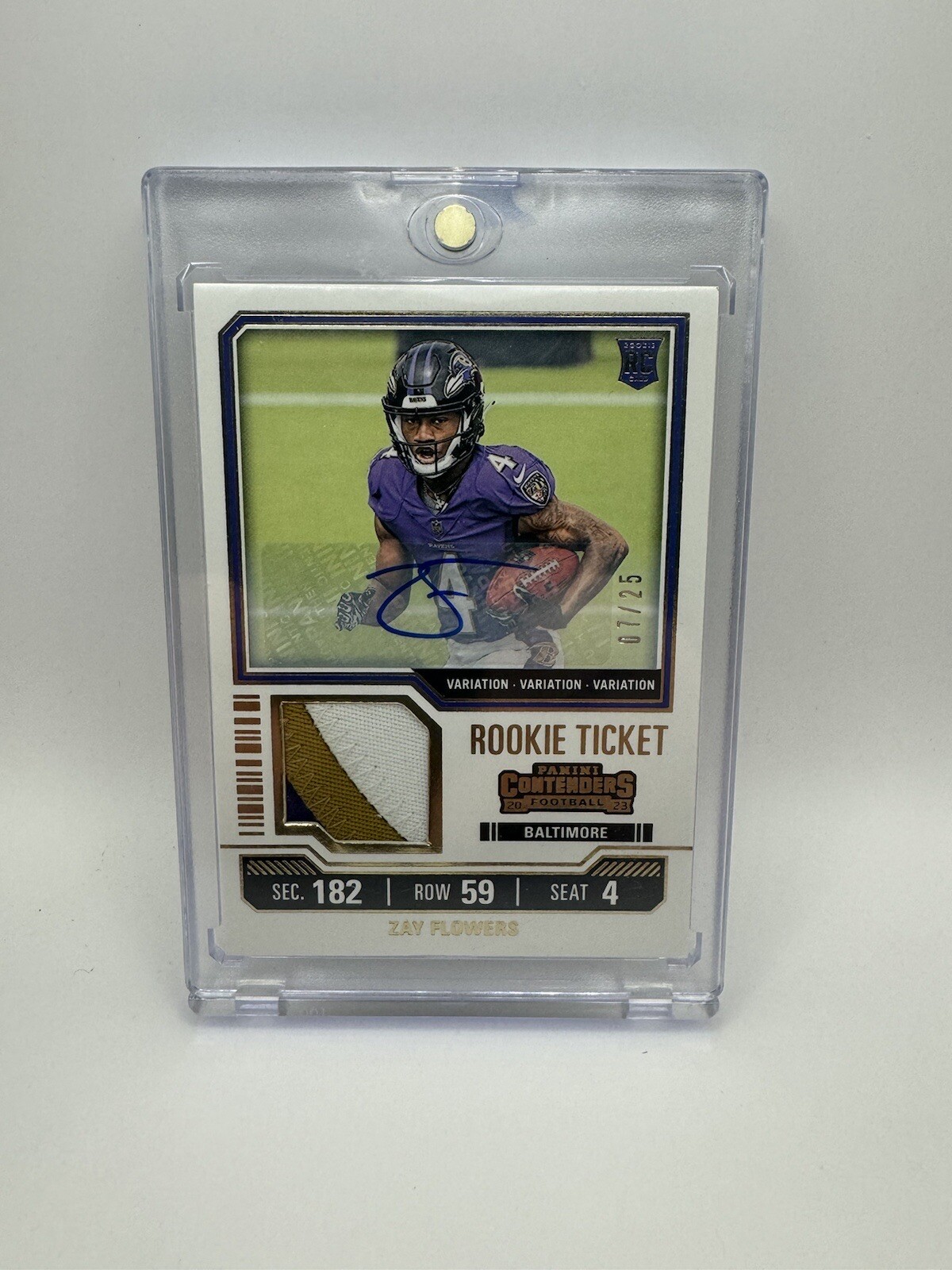 Zay Flowers 2023 Contenders Rookie Ticket Variation Patch Auto 07/25 SSP RPA