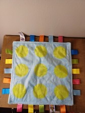 Taggies Blue w Green Polka Dots Plush Baby Security Blanket Lovey w Satin Tags