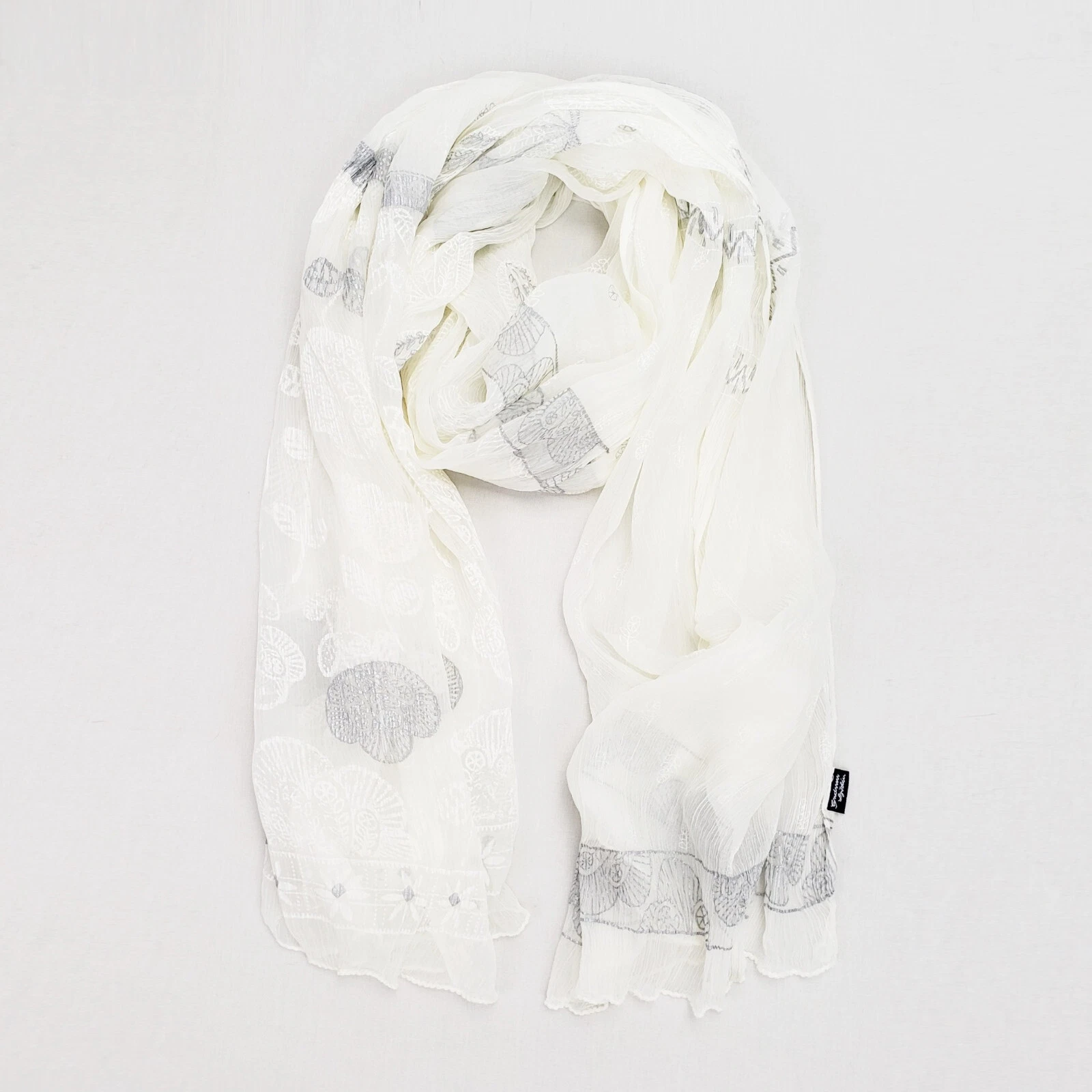 GUDRUN SJODEN Grande écharpe viscose étole plage enveloppe paréo transparent crème 74x37