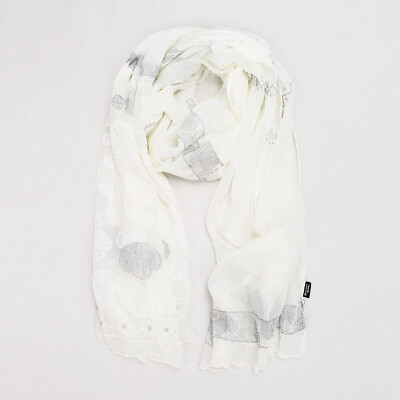 GUDRUN SJODEN Big Viscose Scarf Stole Beach Wrap Sheer Pareo Cream 74x37'' 188cm
